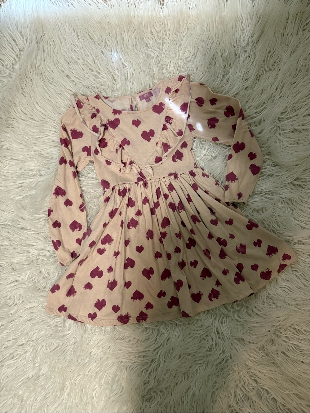 Girls' Pink Heart-Print Ruffle Dress